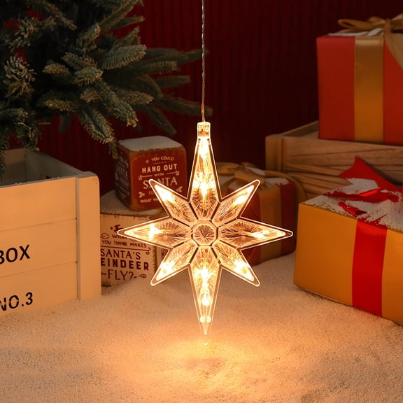 LED Octagonal Star Suction Cup Lamp - Window Decor Light for Living Room Display Case Christmas Tree and Festival