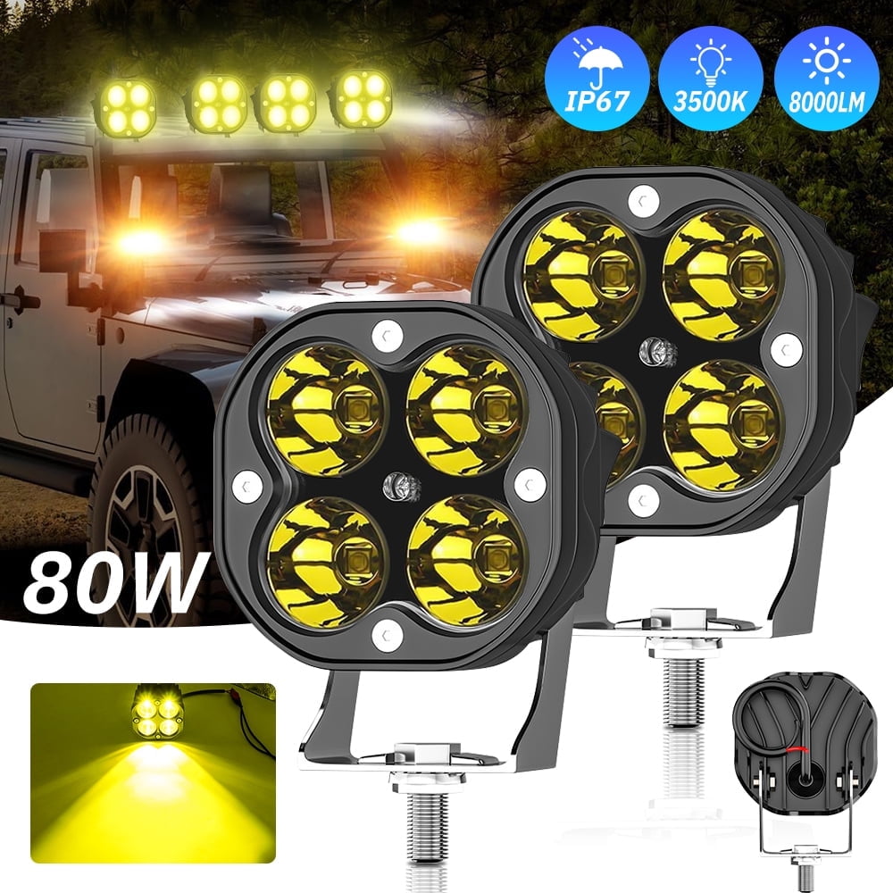 EXMDL02 20W Mini Driving LED Fog Light Spot Beam Projector Lens Driving Lamp For Motorcycle, Truck & Car (Yellow & White, 2 Pcs