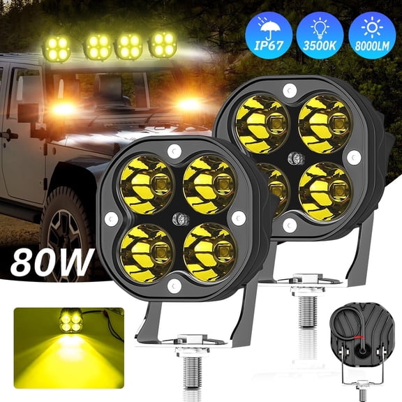 LED Off-Road Driving Fog Light 2Pcs 40W 3 Inch LED Pod Light Work Auxiliary Light Ditch Light Suitable for Motorcycle Truck Car SUV ATV Boat Pickup Truck Tractor