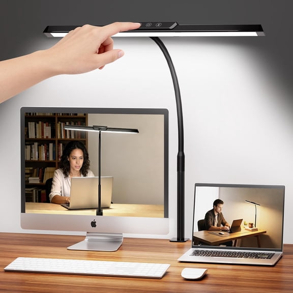 LED for Office Home, Stepless Dimming Architect Desk Light with DC Adapter, Eye-Caring with Clamp, 25 Lighting Modes Adjustable 12.8in Flexible Gooseneck for Workbench(Black)