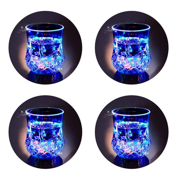 LED Old Fashioned Glasses: 7*5.5cm Liquid Activated Multicolor Light Up Drinking Tumblers Set of 4 - Plastic Fun Cups for Water Beer Cocktail Whiskey Bar Party