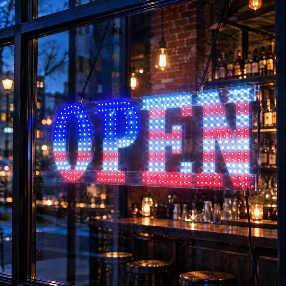 LED Open Sign for Business, 30"x10" Super Bright Red White Blue, Dimmable with RF Remote & APP Control, Adjustable Speed & Timer, 4 Flashing Modes, Plug-in Storefront Sign for Store Bar Salon