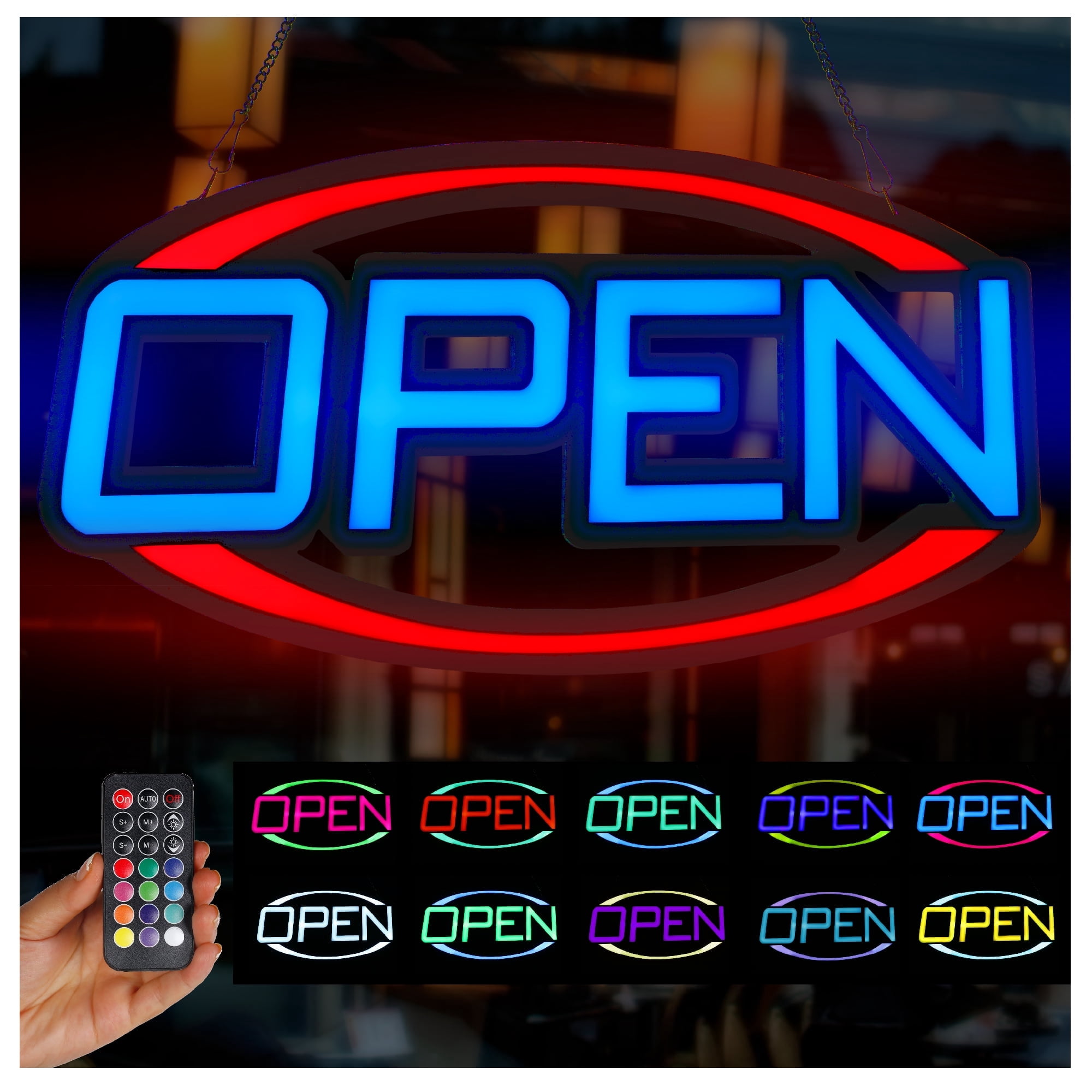 LED Open Sign for Business, Bright Lighted Neon Sign Ultra Bright RGB Hanging Flashing Display for Shop, Restaurant, Bar, Storefront