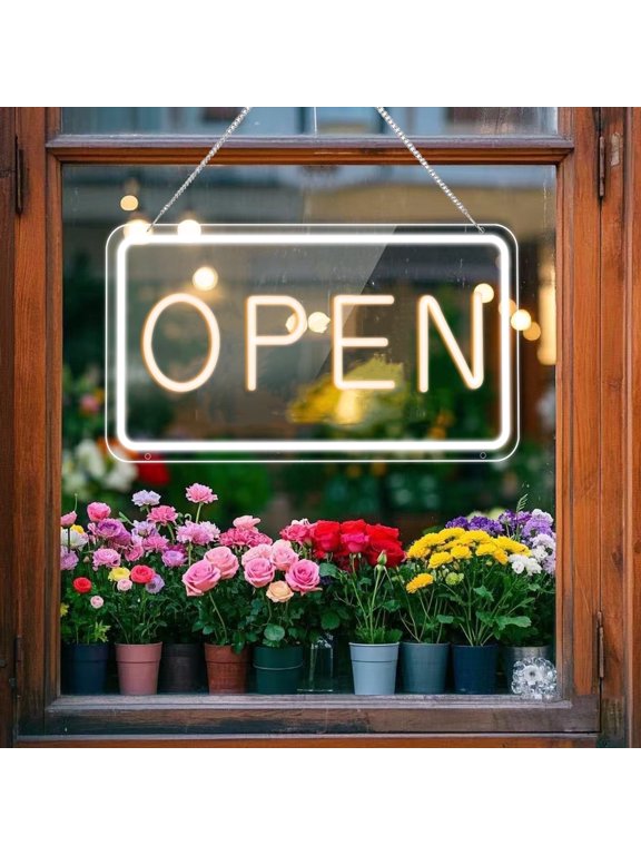 LED Open Signs for Business by USB ,Adjustable Brightness Open Signs with ON/OFF Switch for Stores, Coffee Shop,Flower shop, Hotel,Bars, Window etc,16x9in,Warm White(Outside Edge Cool White)