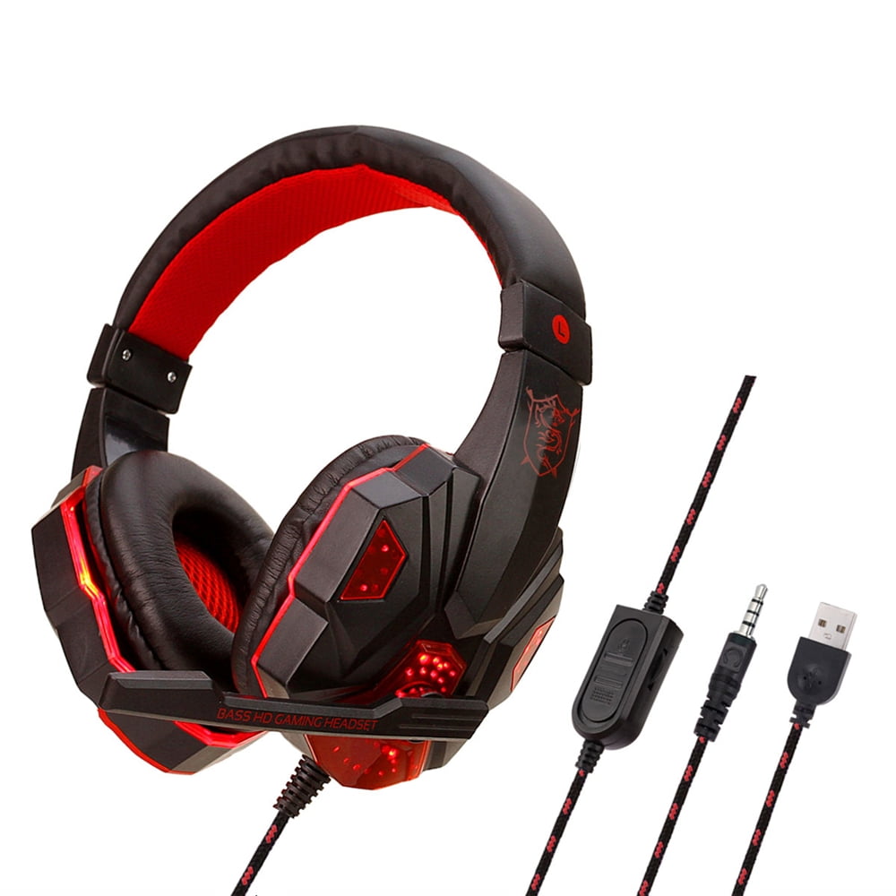 LED Optical Wired Gaming Headset with Microphone Noise Cancelling