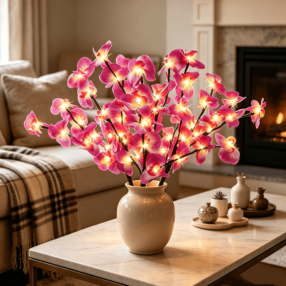LED Orchid Branch Light 3Pack Led Branch Light 18.5 Inch 60 LED Artificial Lighted Branches Vase Filler Willow Tree for Home Decor Table Light for Room Vase Decoration