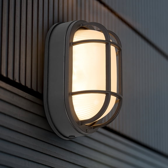 Maxxima LED Outdoor Bulkhead Light, 1000 Lumens, 6 CCT 2700K-6500K, Black Flush Mount Fixture for Wall or Ceiling