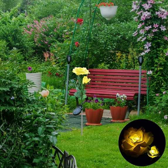 LED Outdoor Flower Lamp Garden Garden Solar Rose Simulation Lights (double-headed) Up to 65% off!