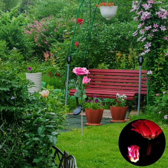 LED Outdoor Flower Lamp Garden Garden Solar Rose Simulation Lights (double-headed) Up to 65% off!