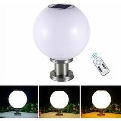 LED Outdoor Solar Gate Pillar Lamp, Wireless Round Ball Garden Lamp, Terraces and Patio Lighting IP65 Waterproof, Stainless, Remote Control, Dimmable, Timing, 3 Colors, D20h25cm BLOW