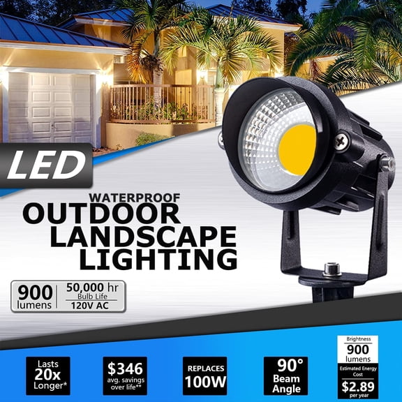 LED Outdoor Spotlight 12W Landscape Lighting 120V AC Waterproof Landscape Lights Spot Lights for Yard with Spiked Stake Warm White Flag Light Garden Decorative Lamp with US 3-Plug in (6 Pack)