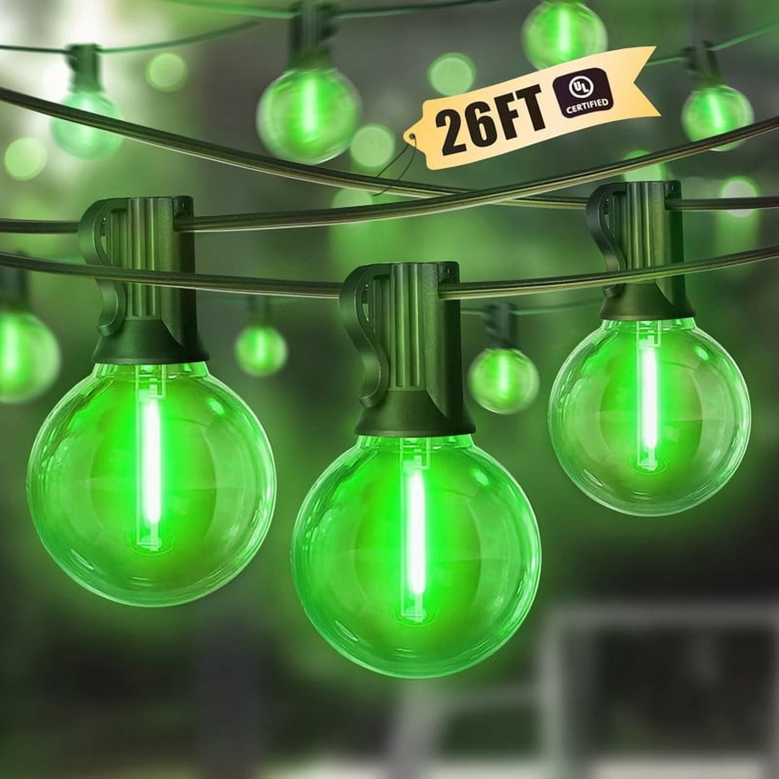 LED Outdoor String Light, 26Feet Patio Lights with 12+1 Edison Shatterproof Bulbs(1Spare), UL Waterproof Outside Lights connectable Dimmable for Backyard Porch Decor,Green