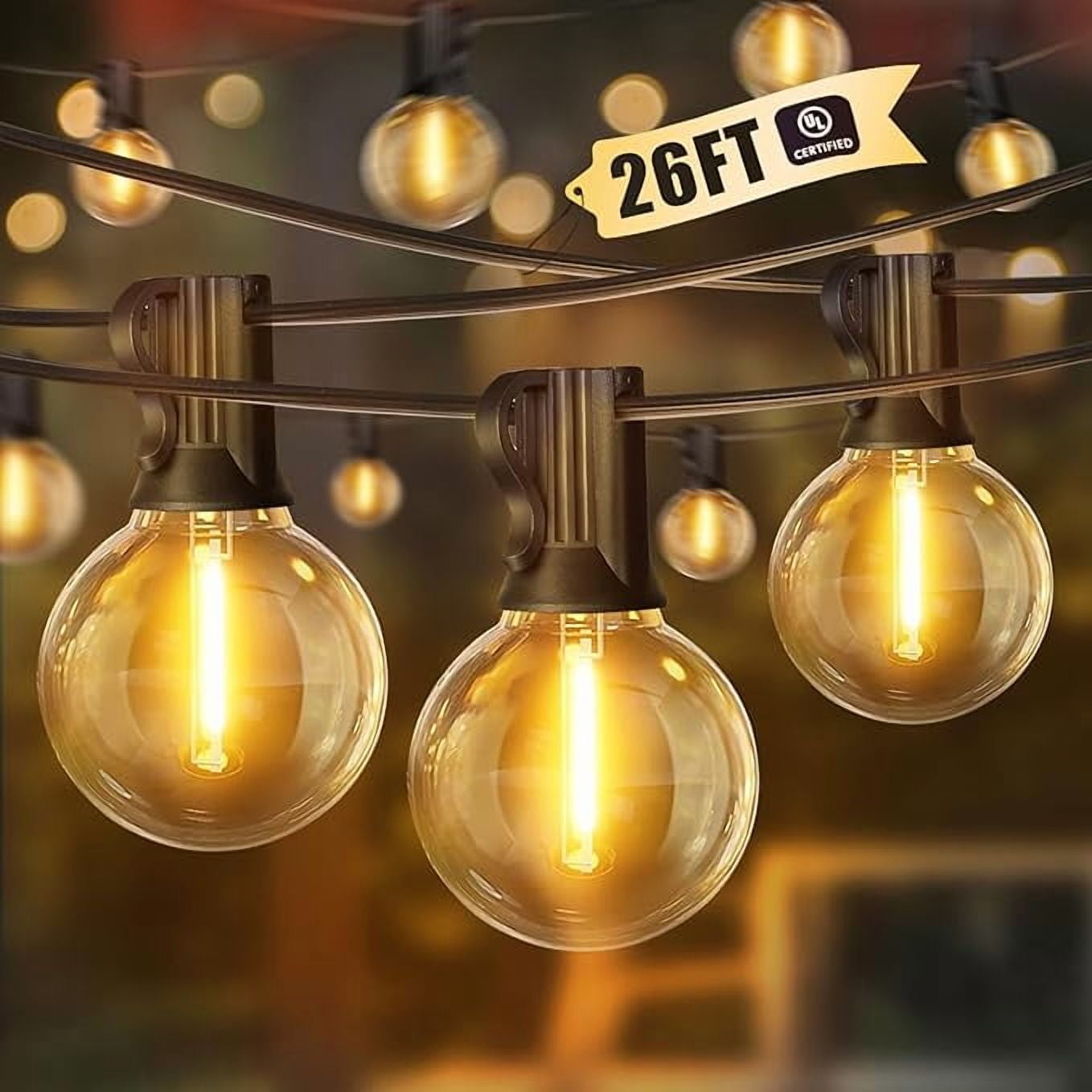 LED Outdoor String Light, 26Feet Patio Lights with 12+1Edison Shatterproof Bulbs(1Spare), UL Waterproof Outside Lights connectable Dimmable for Backyard Porch Decor,Warm White