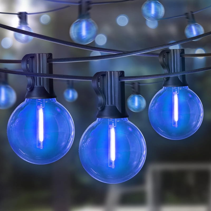 LED Outdoor String Light, 26Feet Patio Lights with12+1Edison Shatterproof Bulbs(1Spare), UL Waterproof Outside Lights connectable Dimmable for Backyard Porch Decor,Blue
