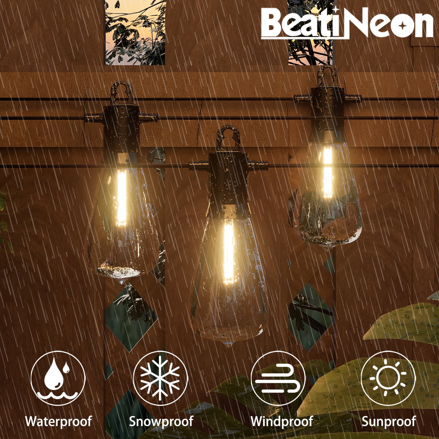 Beatineon Daylight Decor; Hot Fashion Outdoor 100 Ft Corded Electric String Lights with 50 Waterproof LED Bulbs
