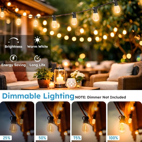 LED Outdoor String Lights, 200FT Waterproof Patio Lights with 62 Shatterproof S11 Plastic Bulbs, 2700K Warm White Edison Hanging Lights for Backyard, Garden, Porch, Bistro