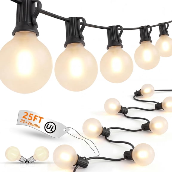 LED Outdoor String Lights 25Ft G40 Frosted White Globe Patio Lights Waterproof with 27 Shatterproof LED Bulbs, Hanging Outdoor Christmas Decorations Lights for Backyard Bistro Wedding Party Garden