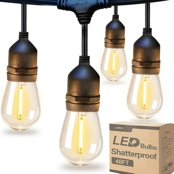 LED Outdoor String Lights 48FT with Edison Vintage Shatterproof Bulbs and Commercial Grade Weatherproof Strand - ETL Listed Decorative Lights for Patio Garden
