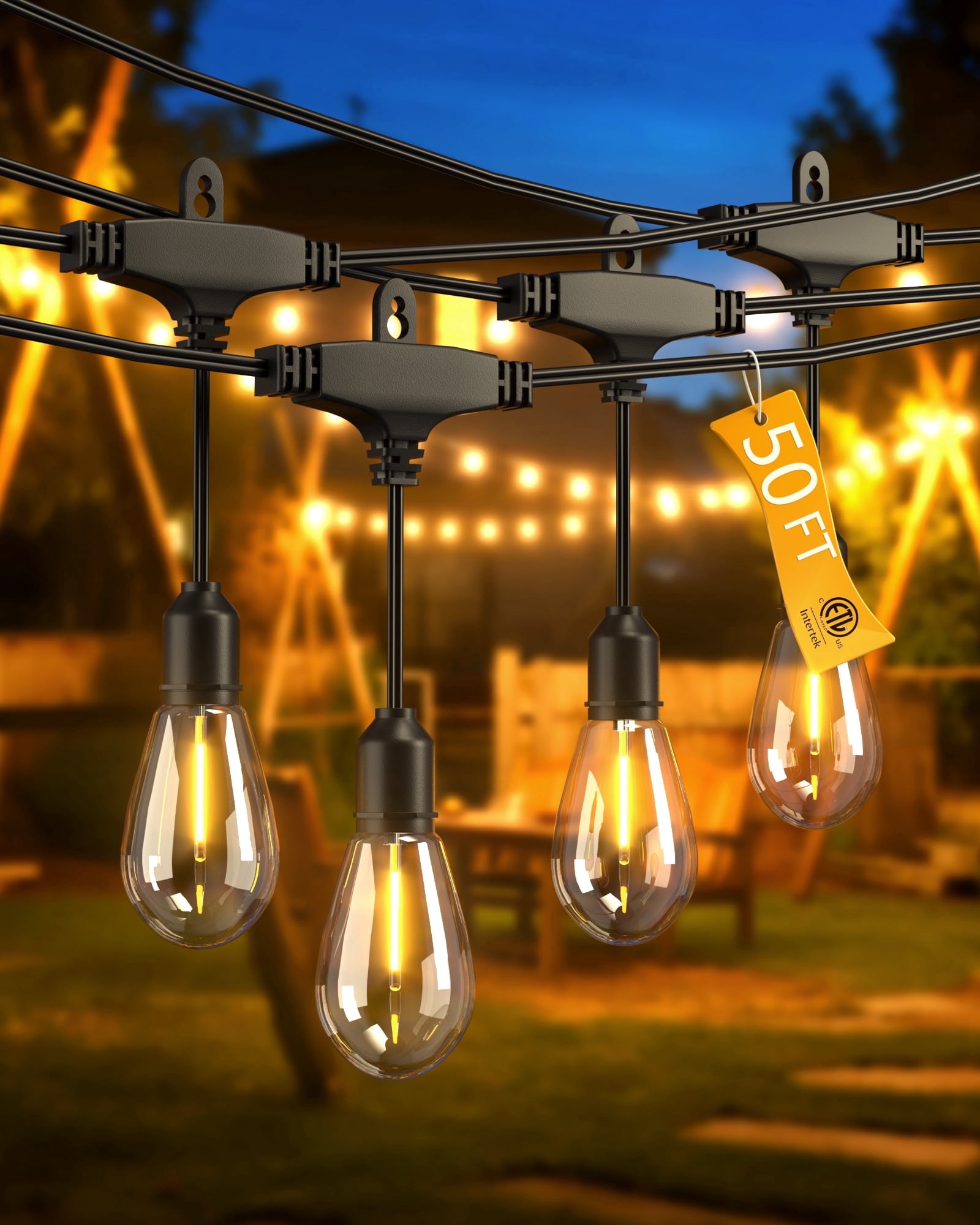 BeatiNeon Outdoor String Lights, 48 Feet S14 LED Patio Lights with 16 Edison Plastic Bulbs(1 Spare), Waterproof Connectable Hanging Lights for Backyard Porch Balcony Party Decor,E26 Socket Base