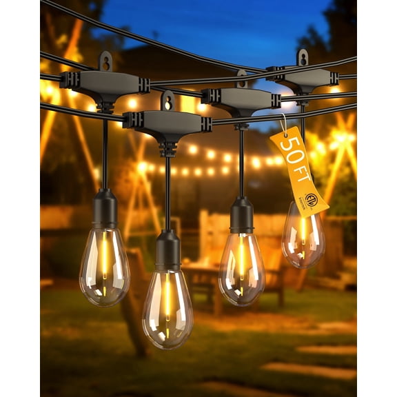 BeatiNeon Outdoor String Lights, 48 Feet S14 LED Patio Lights with 16 Edison Plastic Bulbs(1 Spare), Waterproof Connectable Hanging Lights for Backyard Porch Balcony Party Decor,E26 Socket Base