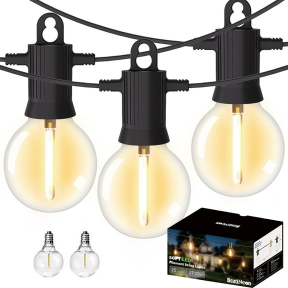 BeatiNeon 50ft G40 Outdoor String Lights, 25 Bulb Patio Lights with Shatterproof Plastic & Waterproof, Connectable Up to 34 Sets, 2700K Warm White for Porch, Yard, ETL Listed