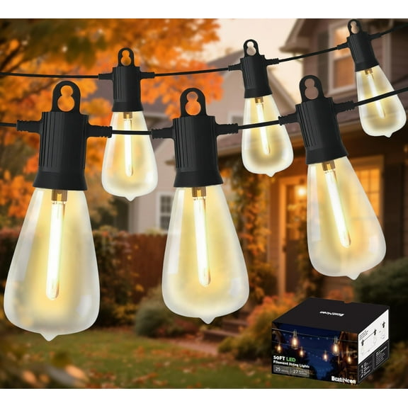 BeatiNeon 50ft ST38 Outdoor String Lights, 25 Bulb Shatterproof Patio Lights with IP65 Waterproof, Connectable Up to 34 Sets, 2700K Warm White for Porch, Yard, ETL Listed