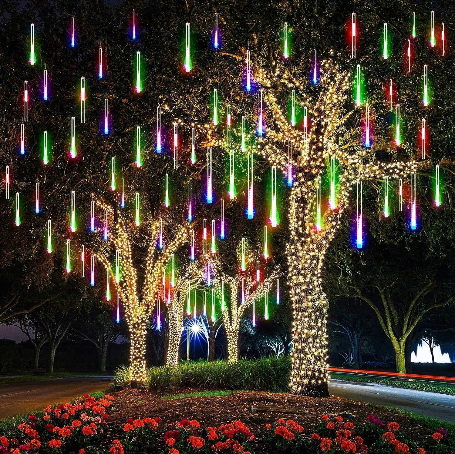 LED Outdoor String, Rain Lights,Meteor Lights,Meteor rain Lights 50cm 10 Tube Solar rain Lights with for Christmas Parties Wedding Christmas Tree