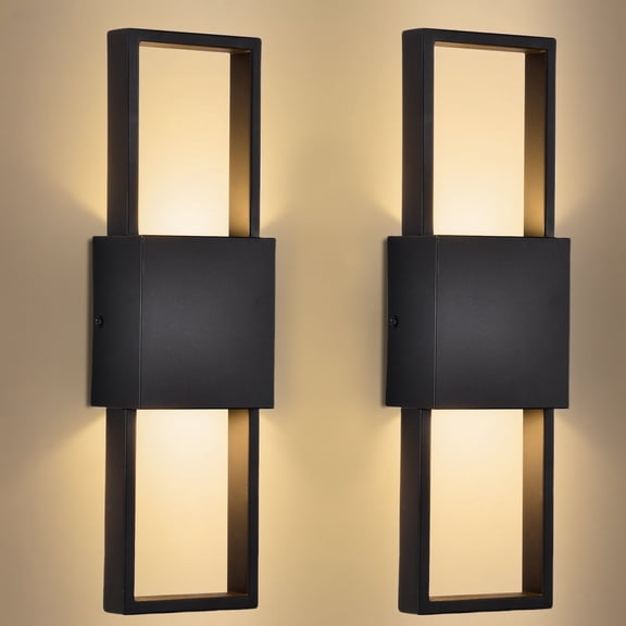 LED Outdoor Wall Lights, 2-Pack Up Down Sconces with Integrated 3000K Warm White Lighting, Waterproof Fixtures for Entryway, Patio, Garage, Matte Black, 15.75 Inch