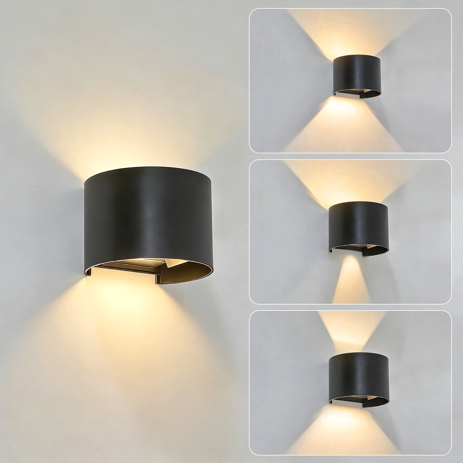 LED Outdoor Wall Sconce, Exterior Interior Up and Down Lights, Modern Stylish Outside Wall Light Fixture Lighting, Aluminum, Black, 3000K Warm Lights