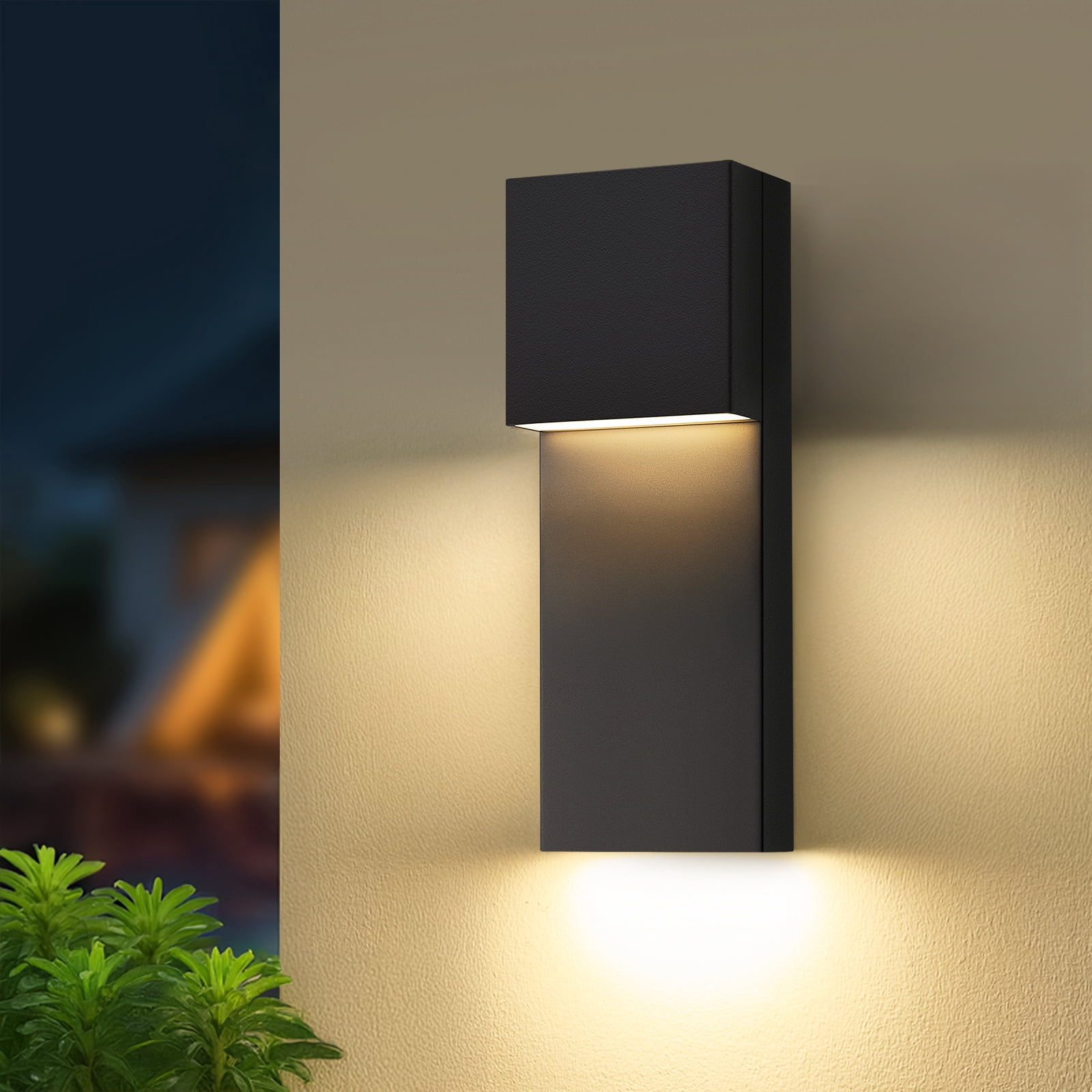 LED Outdoor Wall Sconce Modern Exterior Lighting Fixtures, Matte Black Outdoor Front Porch Lights LED Outside Wall Mount Lights for House, Hallway, Warm White 3000K, 1 Pack