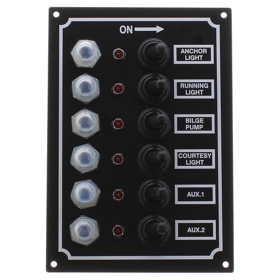 LED Panel 6 Gang with Breaker - 12V 40A Marine Grade Circuit Breaker Box with Rubber Boots & Toggle Switches - Boat, RV, Automotive