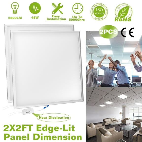 LED Panel Ceiling Light, Moclever Ultra-thin Edge-lit Recessed Ceiling Lighting, 48W 2×2ft 5800Lumens Cool White(Pack of 2)