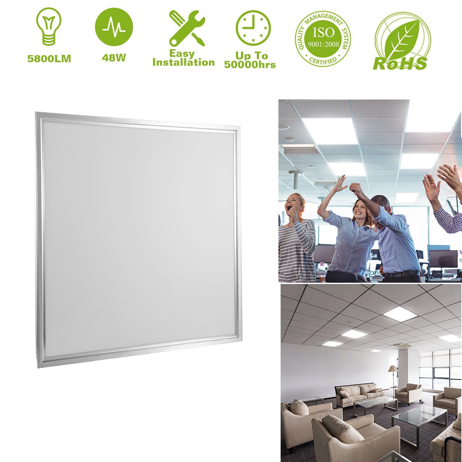 LED Panel Ceiling Light, Moclever Ultra-thin Edge-lit Recessed Ceiling ...