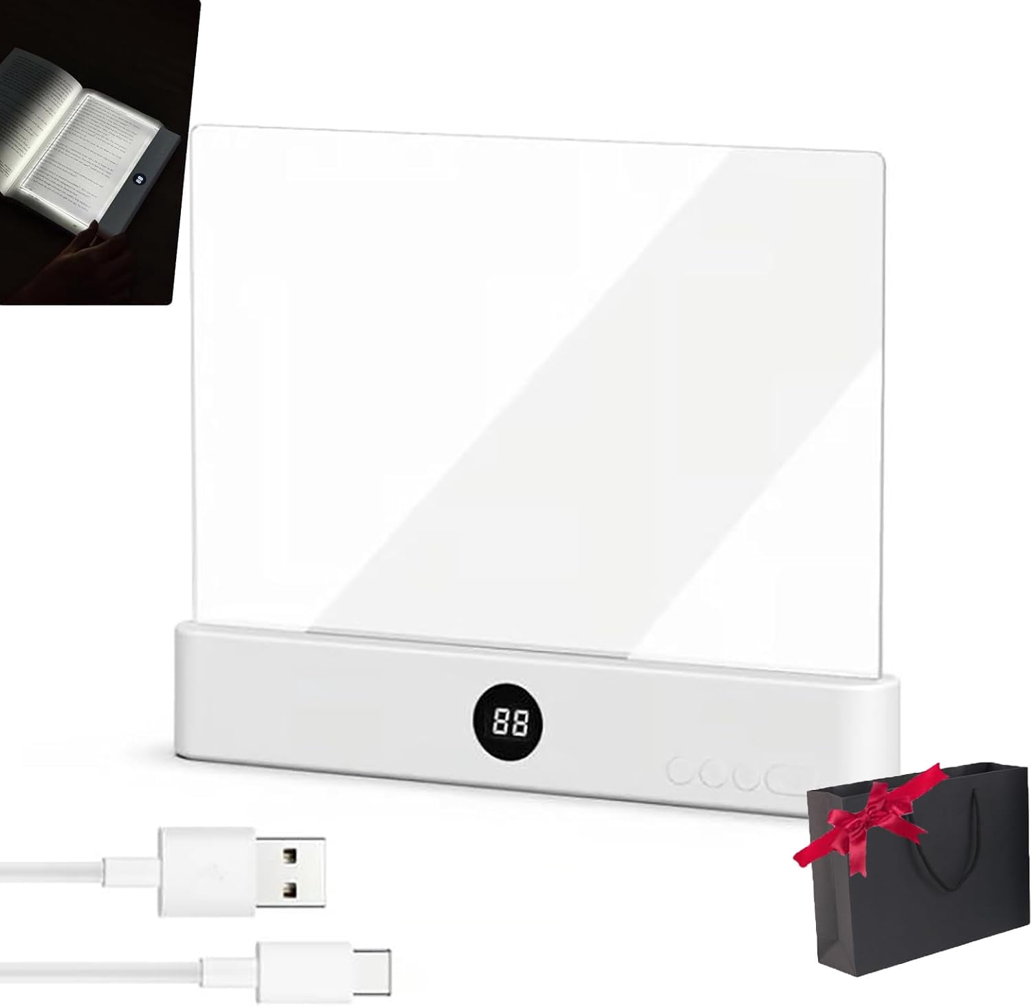 Book Ruler Light LED Panel Reading Light Flat Book, Book Light, Rechargeable Clear LED ...
