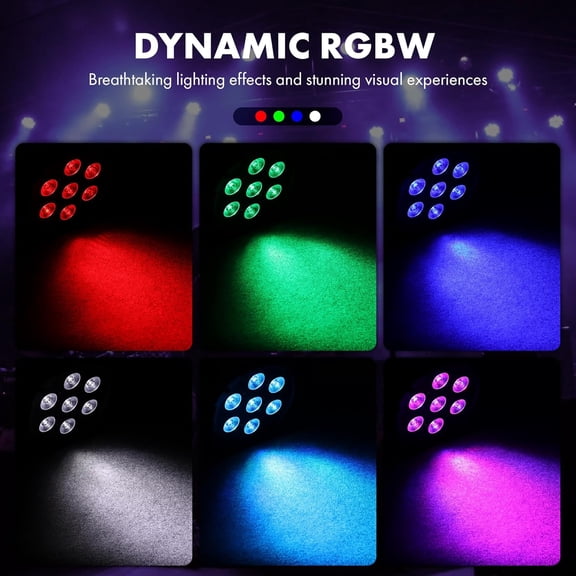 LED Par Can Lights, 4-in-1 RGBW Pro Led Stage Lighting with DMX512 & Remote, Pulse Change, Strobe, Sound Activation for Stage, Party, Wedding, and DJ Events (1-Pack)