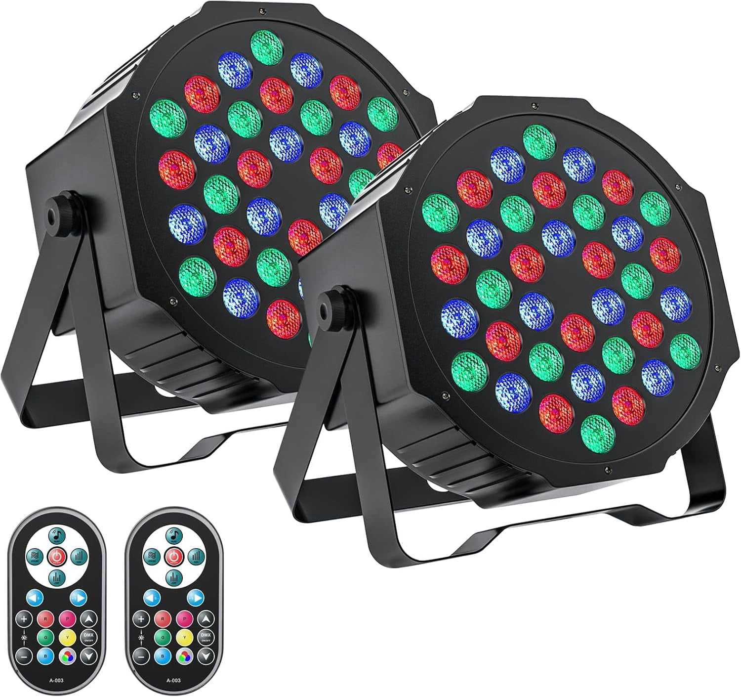 LED Par Lights DJ Stage Light Corded RGB 36 LED with Sound Activated Control DJ Uplighting for Wedding Party Club Christmas Stage Lighting (2 Packs)