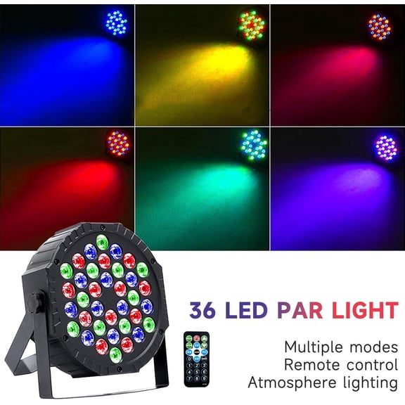 LED Par Lights with DMX Control,DJ Stage Light RGB 36 LED Uplights with Sound Activated Remote Control DJ Stage Lighting Indoor for Christmas Wedding Party Disco Club Stage Bar(2 Packs)