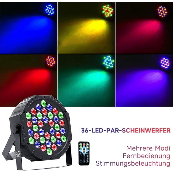 LED Par Lights with DMX Control,DJ Stage Light RGB 36 LED Uplights with Sound Activated Remote Control DJ Stage Lighting Indoor for Christmas Wedding Party Disco Club Stage Bar(2 Packs)