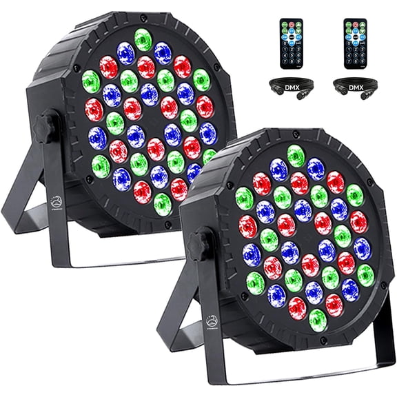 LED Par Lights with DMX Control,DJ Stage Light RGB 36 LED Uplights with Sound Activated Remote Control DJ Stage Lighting Indoor for Christmas Wedding Party Disco Club Stage Bar(2 Packs)