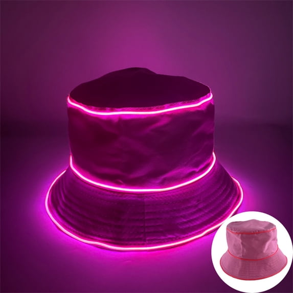 LED Party Bucket Hat, LED Disco Top Hat Unisex Flashing LED Hat Jazz Hats for Men Women Party Outfit (Pink)