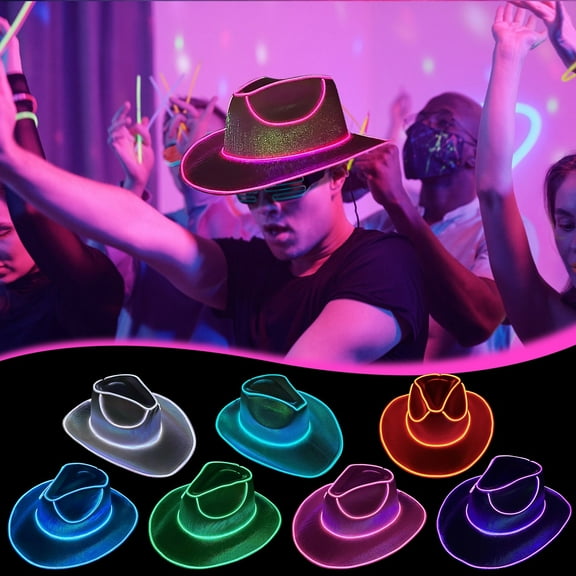 LED Party Cowboy Hat, Color Changing Light Up Hat With Multiple Lighting Modes, Powered By AA Batteries, Perfect For Halloween Carnival Masquerade Performances,Festival Accessory