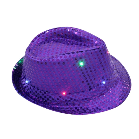 LED Party Hat,Sequin Light Up Cap,Fancy Dance Headwear,Colorful Sequin LED Flashing Baseball Hat Eye Catching Light Up Design Stylish Fancy Dress Headwear for Party Dance Festival,Purple