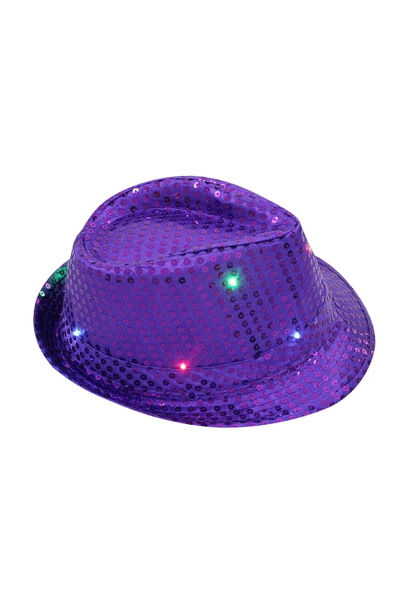 LED Party Hat,Sequin Light Up Cap,Fancy Dance Headwear,Colorful Sequin LED Flashing Baseball Hat Eye Catching Light Up Design Stylish Fancy Dress Headwear for Party Dance Festival,Purple