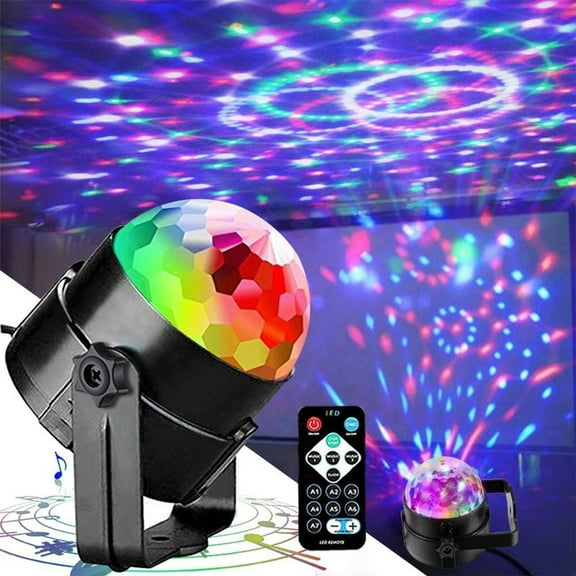 LED Party Light | Colorful Rotating Stage Light with Voice-Activated and Remote Control | USB Powered | Home, Car & Events Decoration | 9 x 8.3 x 8.3 cm | Black | 1 Pack
