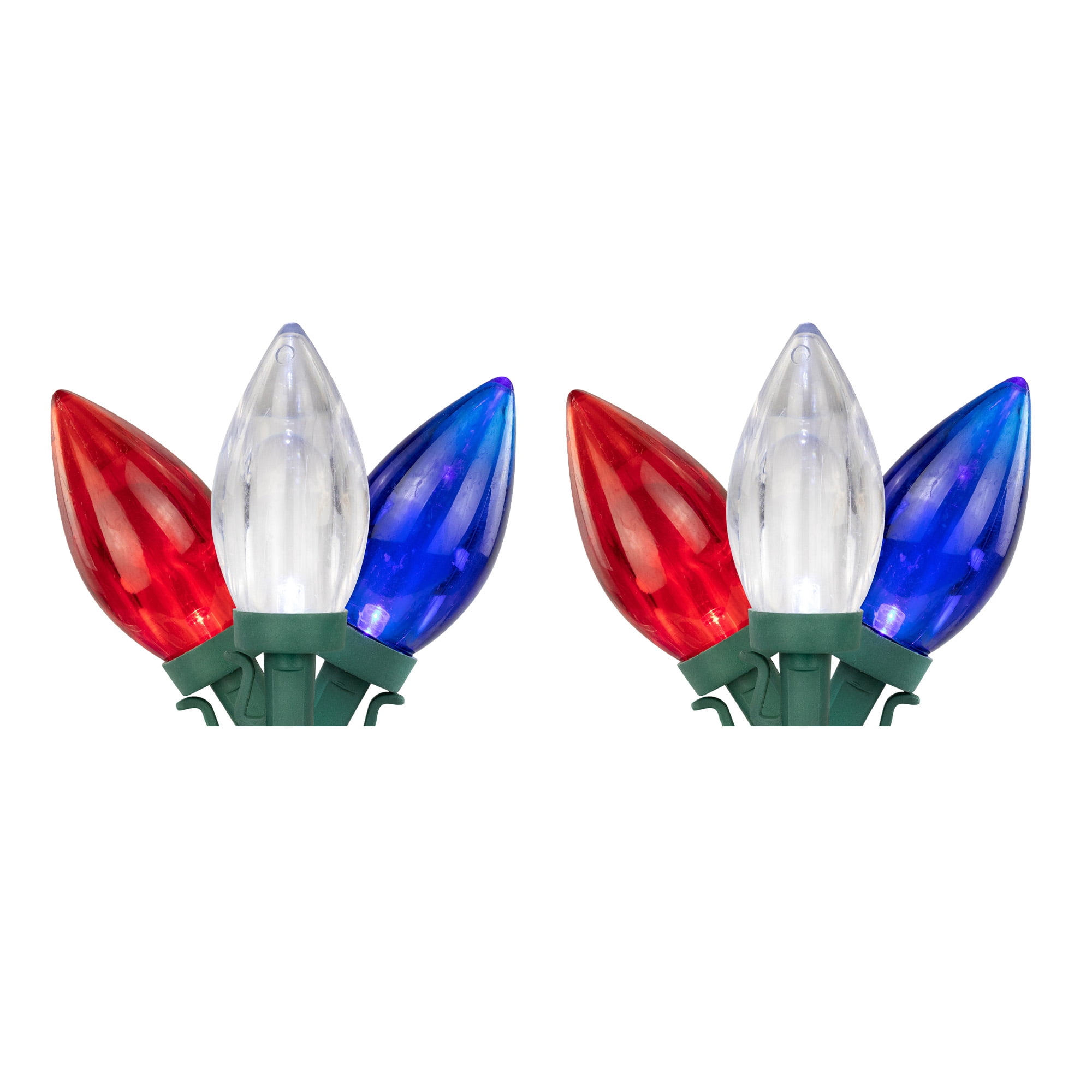 LED Patriotic C7 Christmas Lights - Red Clear and Blue - 16' Green Wire - 50ct
