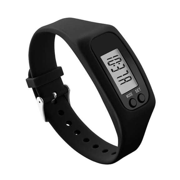 LED Pedometer Bracelet for Men Women, Multi-Function Silicone Step Counter Watch with Calorie & Distance Tracking for Daily Fitness (Black)