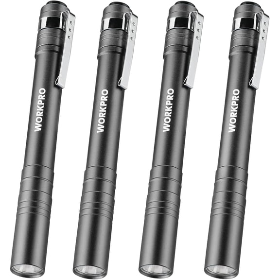 LED Pen Light, Aluminum Flashlights, Pocket Flashlight with Clip for Inspection, Emergency, Everyday, 2AAA Batteries Include, Gray(4-Pack)