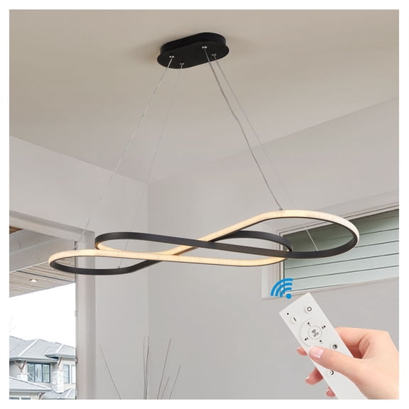 LED Pendant Light 39", Infinity Chandelier, Dimmable Hanging Light Fixture, Adjustable Height, Modern Ceiling Lamp for Dining Room, Living Room, Bedroom - Black
