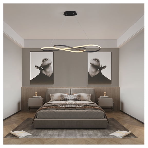 LED Pendant Light 39", Infinity Design Chandelier, Dimmable Hanging Light Fixture, Adjustable Height for Dining Room, Living Room, Bedroom - Black