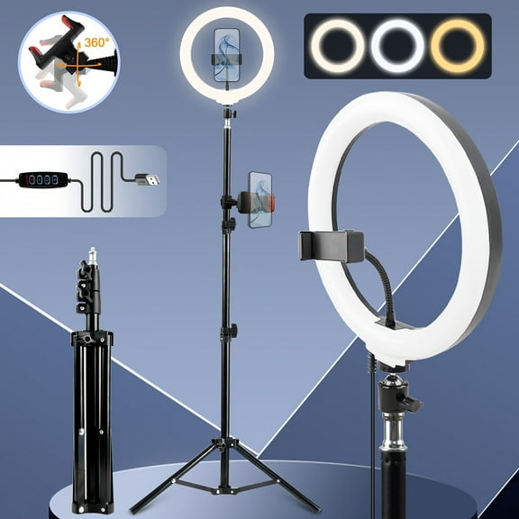 LED Photo Ring Light with 43-Inch Adjustable Stand Phone Holder, USB Powered Studio Lighting for Photography, Video Recording, and Streaming - Portable Circle Fill Light for Outdoor Use